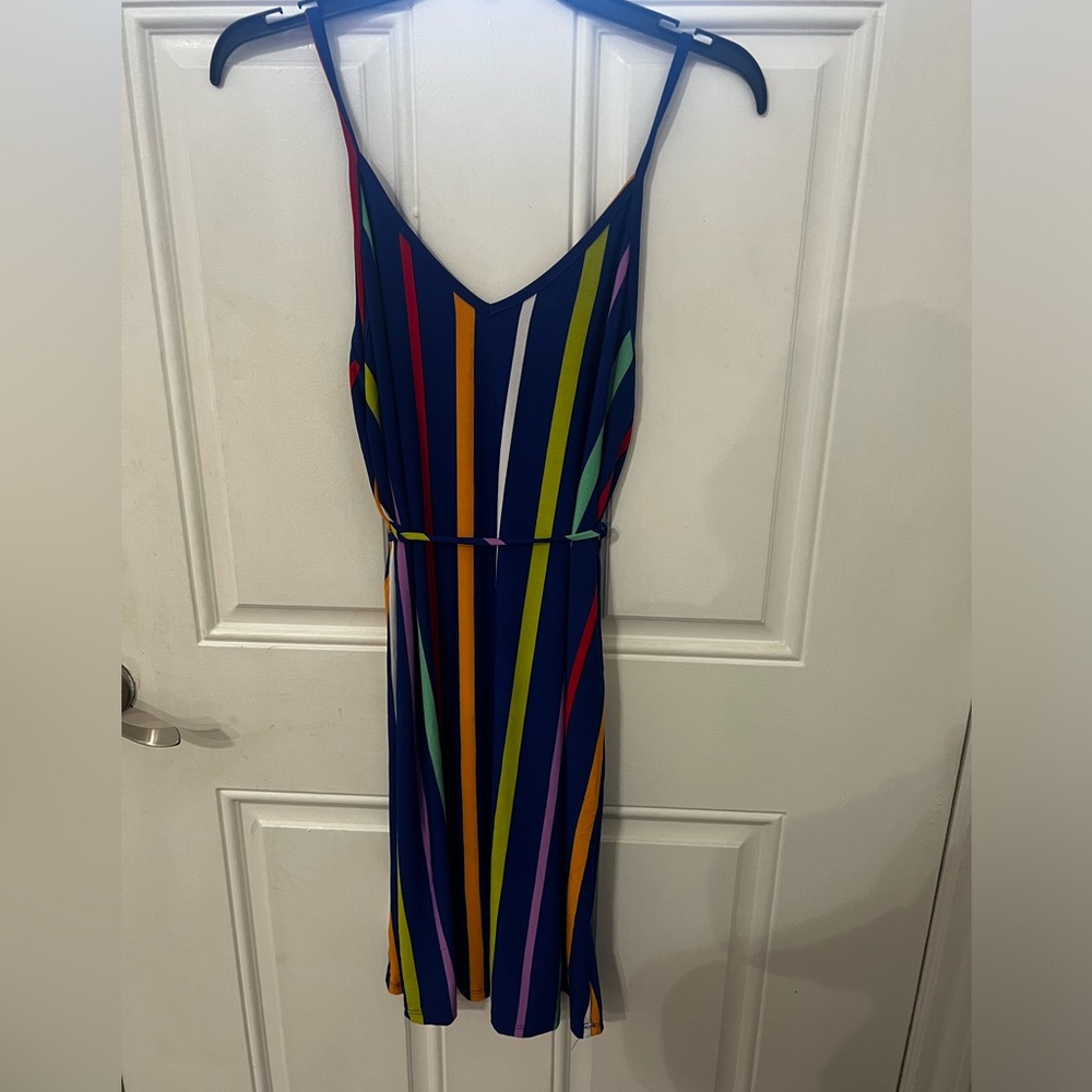 Colorful Striped Blue Spaghetti Strap dress